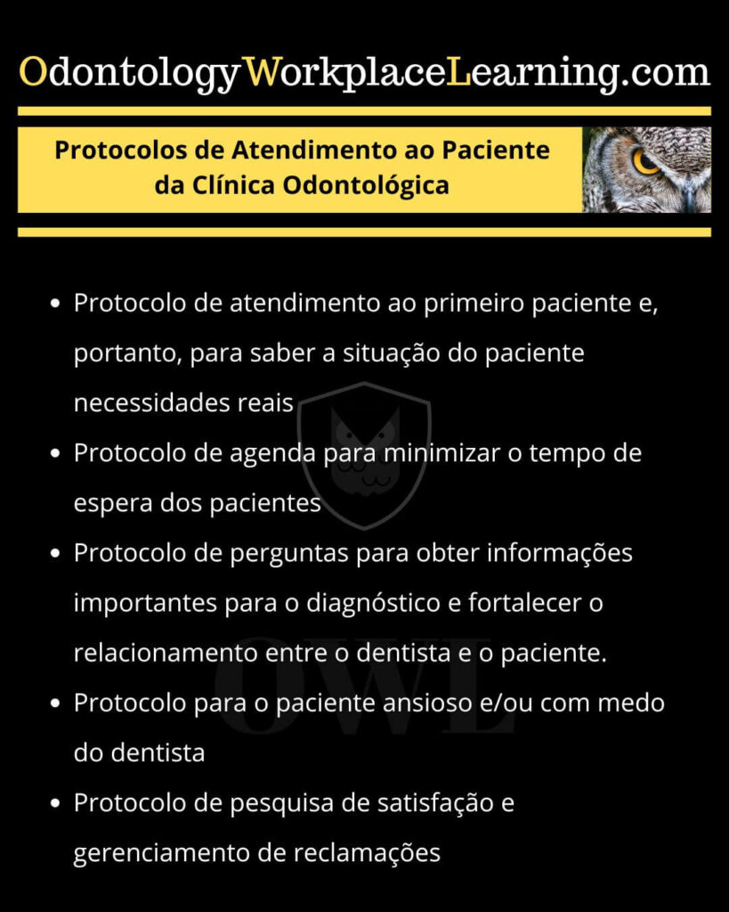 Protocolos de atendimento ao paciente da clínica odontológica